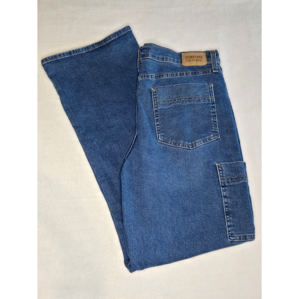 Signature Levi Strauss Heritage High Rise Loose Straight Cargo Jeans Blue 14 W32